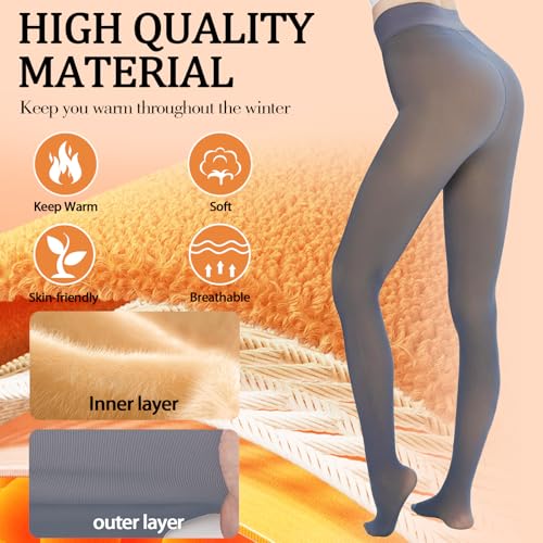 Image of Caprilite Women Fleece Lined Tights-Fake Translucent Leggings High Waist Pantyhose Sheer Thick Warm Tights For Winter