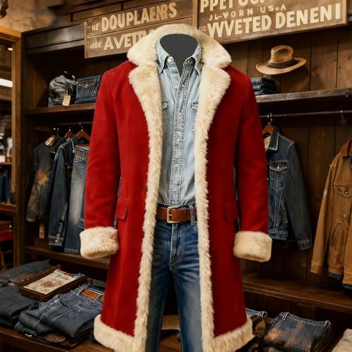 Santa Jacket for Men Christmas Costume Trench Coat Trendy Fur Trim Coats - image 4