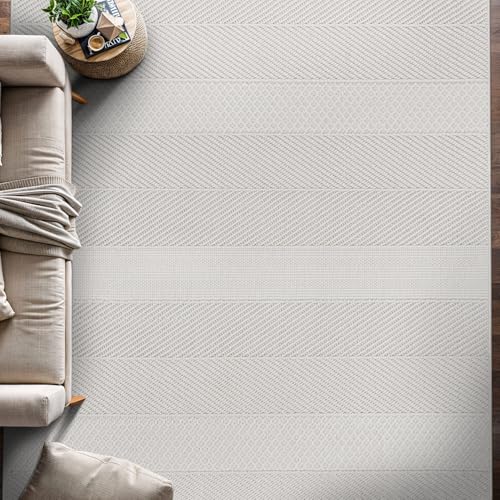 Beverly Rug Micro Loop Area Rug White 5x7 Modern Luxury Soft Boho Geometric Durable Indoor Area Rugs for Living Dining Room Office Stain Resistant Non Shedding Casual Indoor Carpet White 5 x 7