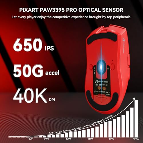 Image of ATTACK SHARK X1 Wireless Gaming Mouse with RGB Charging Dock, PAW3395 PRO Sensor Up to 40K DPI,53g Ultra Light Tri-Mode Computer Mice,1KHz Polling Rate 5 Programmable Buttons for WIN /MAC-Red