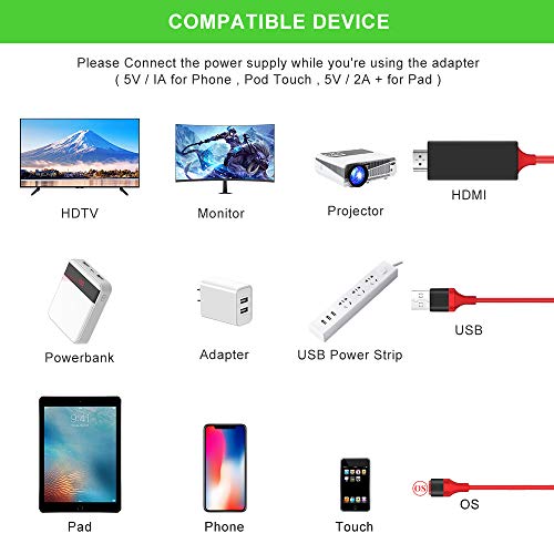 Compatible with iPhone to HDMI Adapter Cable, Autokcan Phone to TV Cable,HDMI Digital AV Adapter 1080P HDTV Cord Converter for iPhone Xs Max XR X 8 7 6 Plus iPad Pro Air Mini iPod (Black)
