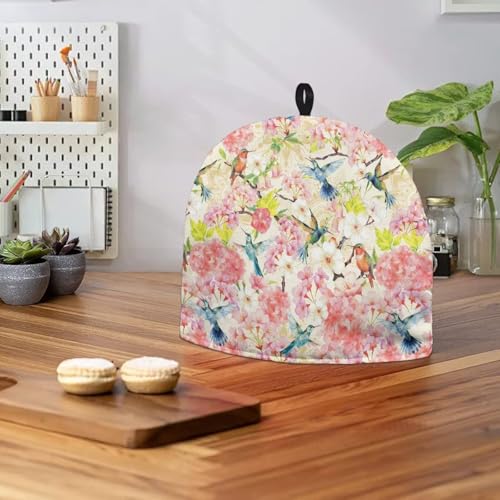 Image of Flower & Bird Print Handmade Tea Cozy Kitchen Home Decorations Teas Cosy Creative Gifts Tea Cozies for Teapot Keep Warm Double Tnsulated Kettle Cover for Office