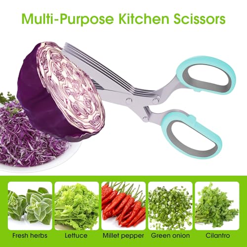 Herb Scissors, Kitchen Shears with 5 Blades and Cover, Multipurpose Cutting Herb Stripper, Kitchen Shears Dishwasher Safe, Kitchen Scissors for Cutting Herbs and Papers, Blue - Thumbnail 4