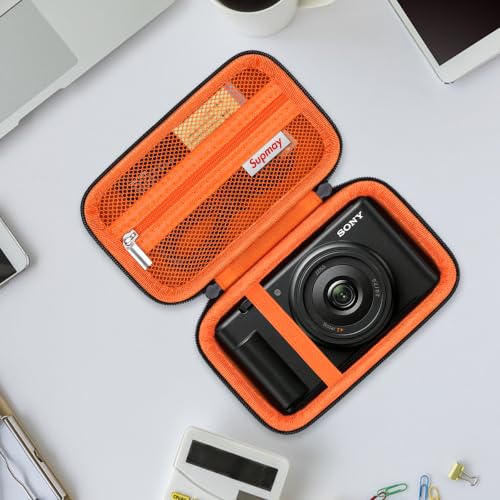 Image of Hard Travel Case for Sony ZV-1F / ZV-1 / ZV-1 II Digital Camera, Vlogger Camera Storage Holder Travel Bag with Zipper Mesh Pocket for Battery Pack, Charging Cable, USB Card, Orange