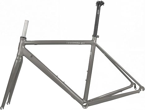 TUJISEK 700C Road Bike Frameset 44/47/50/53/56CM Aluminum Alloy Bike Frame with Carbon Fiber Fork Bicycle Frame C/Rim Brake Frame QR F100MM R130MM Semi-Internal Routing Max 25C TireGray,56cm