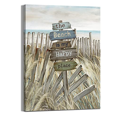 Canvas Wall Art With Fence Beach Seascape Painting Prints Modern Pictures Decor For Bedroom Bathroom Living Room Home Office (Beach-1, 11"X15") #TOP9