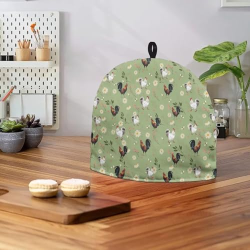 Image of Teapot Cozy Tea Pot Cover Keep Tea Warm Insulating Teapot Cozies Washable Kettle Quilt Teapot Warmer Home Kitchen Decoration, 12.9 X 10.4 Inches, Rooster Daisy Floral Green