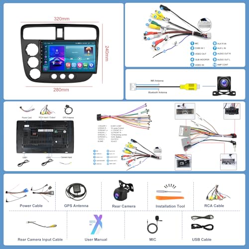 【2 + 64 G】 para Honda Civic 2001-2005 rádio automotivo com carro sem fio/Android Auto, tela sensível
