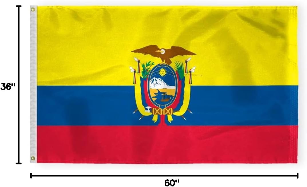 AGAS Ecuador Flag - 3x5 ft - Printed Single Sided on 200D Nylon - Stitched Edges - Canvas Header Brass Grommets