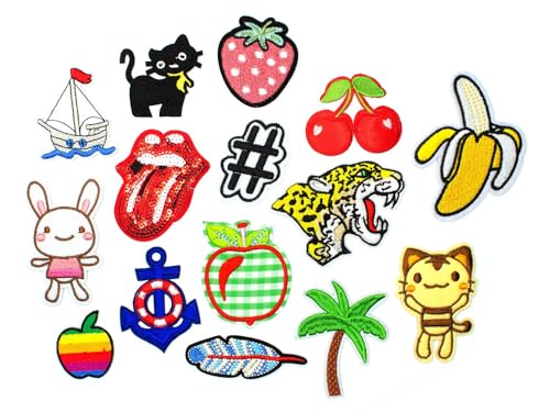Miniblings Juego de 15 parches termoadhesivos para planchar, lengua, fruta, hashtag, conejo, gato