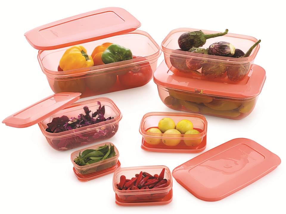 Image of IMOX 7 pcs Bpa free Plastic Fridge Storage Containers, Freezer Containers for Fruits Vegetables Meat Fish Storage Containers (Peach, 100 ml, 150 ml, 290 ml, 580 ml, 1000 ml, 1700 ml, 2700 ml) (1)
