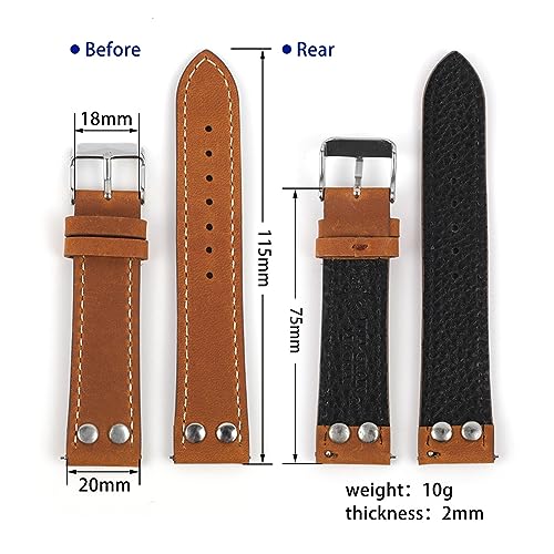 Correa de reloj con remaches ZH1YFD Run de cuero genuino crazy horse de 20mm para repuesto 3