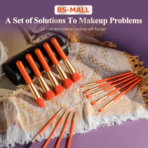 Image of BS-MALL Makeup Brush Set 14 Pcs With Case - Foundation Brush, Concealer Brush, Blush Brush & Flawless Application - Complete Luxury Cosmetic Brush Kit For Travel & Daily Use