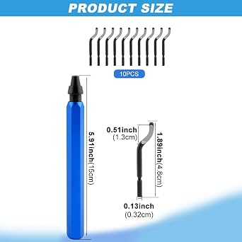 Deburring Tool Set with 10 Replacement Blades, 360° Rotating, Metal Handle Hand Deburrer for Plastic, 3D Printing, Metal, Aluminium, PVC, Steel
