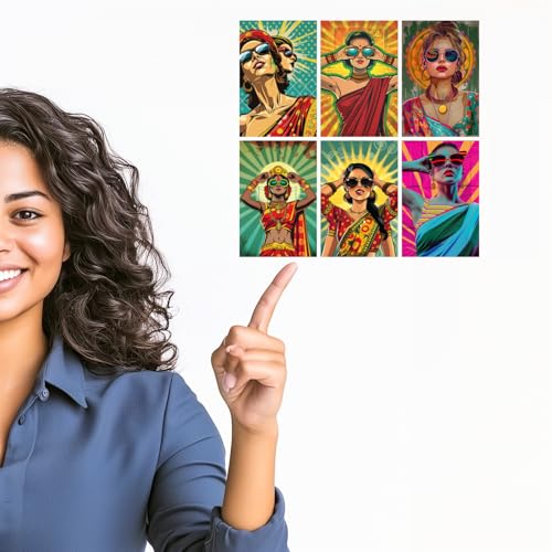 Image of SiddArtify Pop Art Women in Sunglasses Art Print Set - Set of 2-4x6 Inch - Board (Pack of 6) - Sticker (Pack of 6) Wall Room Decoration art Poster Prints