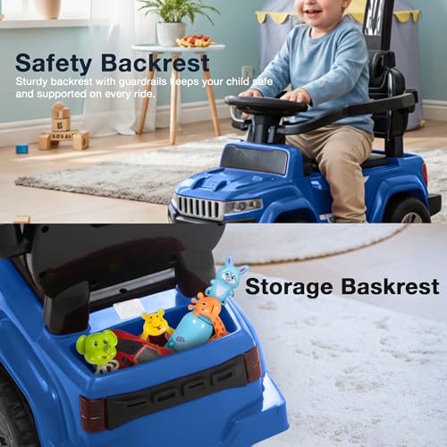 Image of Baybee Speedy Pro Ride on Cars for Kids | Portable Baby Push Rideons with Parental Handle & Safety Guardrail | Kids Car with LED Lights, Music & Backrest | Ride on Car for Baby 1-3 Years (Blue)
