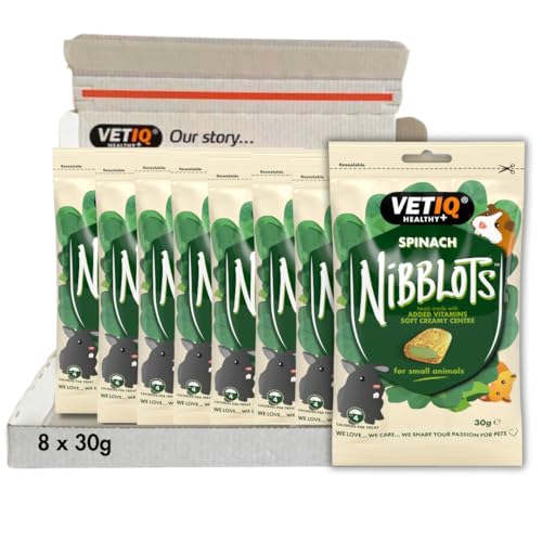 VETIQ Nibblots Spinach for Small Animals, with Added Vitamins, Beneficial for Skin & Coat, Rabbits, Guinea Pigs Hamsters 8x 30g packs