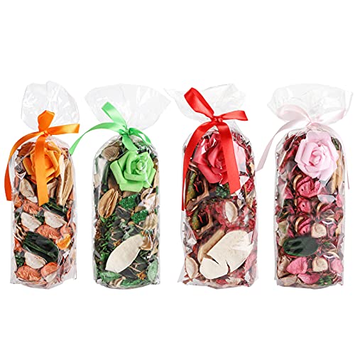 Yarlung 4 Pak Scented Potpourri Bags, Perfume Sachet of Dried Flower Petals Decorative Fragrance for Home, Bathroom, Strawberry, Apple, Orange, Rose, Filling a 83 Fluid-Oz Bowl and Vase, 100g x 4 Bags