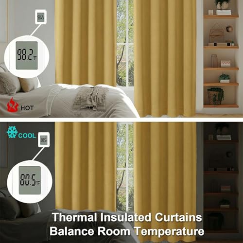Image of Simplebrand Ava Bright Gold Short 36 Inches Blackout Curtain 2 Panels Set, Half Window Rod Pocket Privacy Curtain Tiers for Kitchen, Curtains Blackout for Bathroom Shades, W40 x L36 Inch, Bright Gold