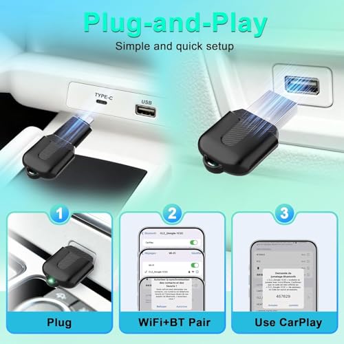 Image of Wireless Carplay Adapter, Convert Wired to Wireless CarPlay, Compatible with CarPlay, Plug and Play, Type-C /USB, Suitable for 800+ Vehicles (Matte Black)