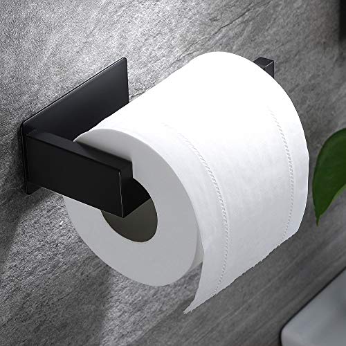 YIGII Adhesive Toilet Paper Holder - No Drilling Black Toilet Roll Holder for Bathroom SUS 304 Stainless Steel