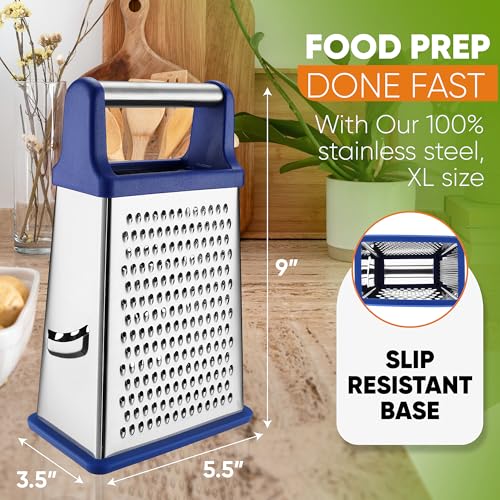 Image of Spring Chef Stainless Steel XL Cheese Grater for Kitchen, Sapphire
