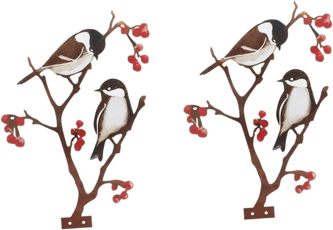 Generic 2pcs Bird Farmhouse Pendant Front Porch Decor Simulation Bird Figurine Bird on Tree Wall Art Birds Garden Ornaments Branch Wall Art Birds on Tree Branch Statue Bird Wall Art Iron