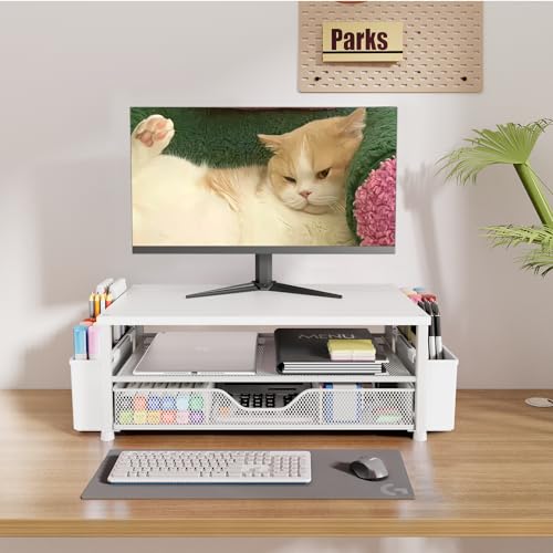 Image of OPNICE Desk Organizers and Accessories, Computer Monitor Stand Riser with Drawer and 2 Pen Holders, Printer & Laptop Stand, Office Desk Accessories & Workspace Organizers for Home Office Supplies