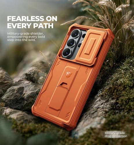Image of Dexnor for Samsung Galaxy S26 Ultra Case with Upgraded Slide Camera Cover & 2 Front Frames & Built-in Screen Protector & Kickstand, Heavy-Duty Rugged Case Full-Body Protective Cover(2026),Orange