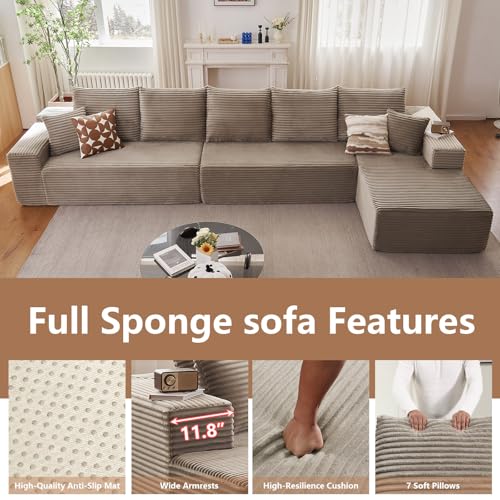 Image of Oversized Modular Sectional Sofa Couch, Large 5 Seater Corner Sofa Modern L Shaped Sectional Couch Cloud Couches for Living Room, Office, Spacious Space, Corduroy,No Assembly Required, Camel