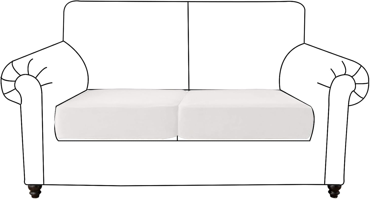 Sofa Seat Cushion Cover, Stretch Velvet Couch Cushion Back Slipcover 1 2 3 Seater Thick Replacement Covers with Elastic Bottom (Ivory,2 Seater 2PCS)