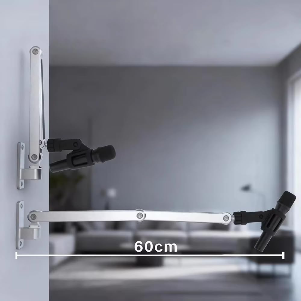 Soporte de Brazo Articulado para Micrófono, Rotación Universal, Plegable y Elevable, de Aleación de Aluminio, para Montaje en Pared