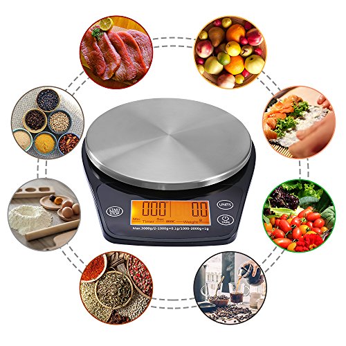Eravsow Coffee Scale With Timer, Digital Hand Drip Coffee Scales,Stainless Steel Kitchen Food Weight Scale With Precision Sensors Lcd Display & Hanger Hole 6.6Lb/3Kg (Batteries Include) #TOP6