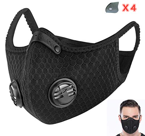 Dust mask with Filter,Sports Face Mask, 4 Filters and 2 Valves Included,Men's and Women's Universal Masks,Suitable for Woodworking, Outdoor Activities.