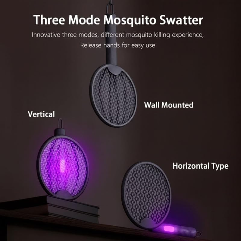 Image of Green River Foldable Swivel Mosquito Racket | 2-in-1 Electric Mosquito Bat with UV Light Lamp | USB Rechargeable Fly Swatter Bug Zapper | Hangable Insect Killer with Long Lasting Battery (Dark Grey)