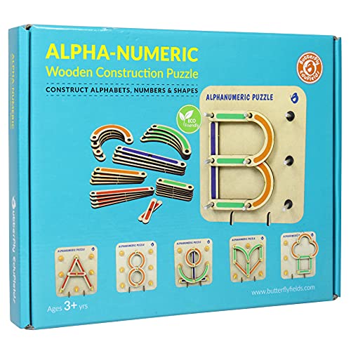 ButterflyEduFields Wooden Alphabets Construction Toys for Kids 4+ Years | 28 Piece Wooden Puzzles Learning Educational Puzzles Board | Best STEM Toy for Preschool Learners