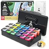 ARTEZA Gouache Paint, Set of 24 Jelly Paints, 1 fl oz (30 mL) Tubs, Opaque Gouache Set for Canvas, Paper, and Wood