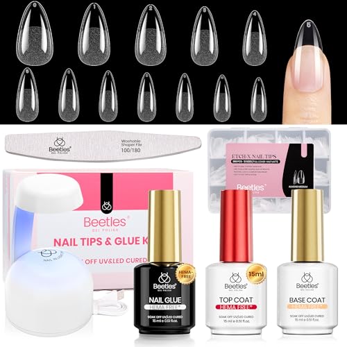 Image of Beetles Gel Nail Kit with Mini Nail Lamp Etch-X, Almond Medium Nail Tips