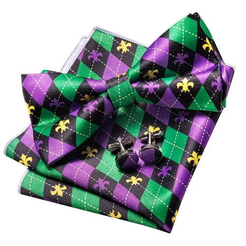 Image of YOHOWA Mens Bow Tie Paisley Coloful Pre-tied Bowties Handkerchief Cufflinks