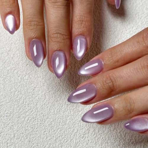 Lilac Nails Press on, Light Purple Cat Eye Press on Nails Medium ...