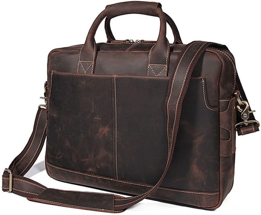 Crazy Horse Leather Handbag Men's Messenger Bag Casual Shoulder Laptop Briefcase