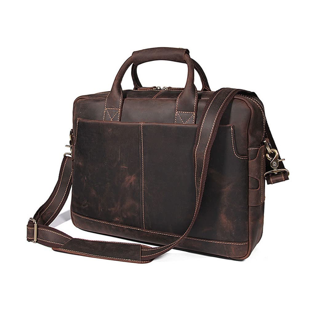 Crazy Horse Leather Handbag Men's Messenger Bag Casual Shoulder Laptop Briefcase (Color : A, Size : One Size)