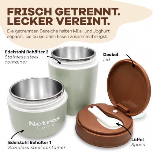 Netrox Müslibecher To Go mit Löffel, Joghurtbecher aus Edelstahl – Ansicht 3