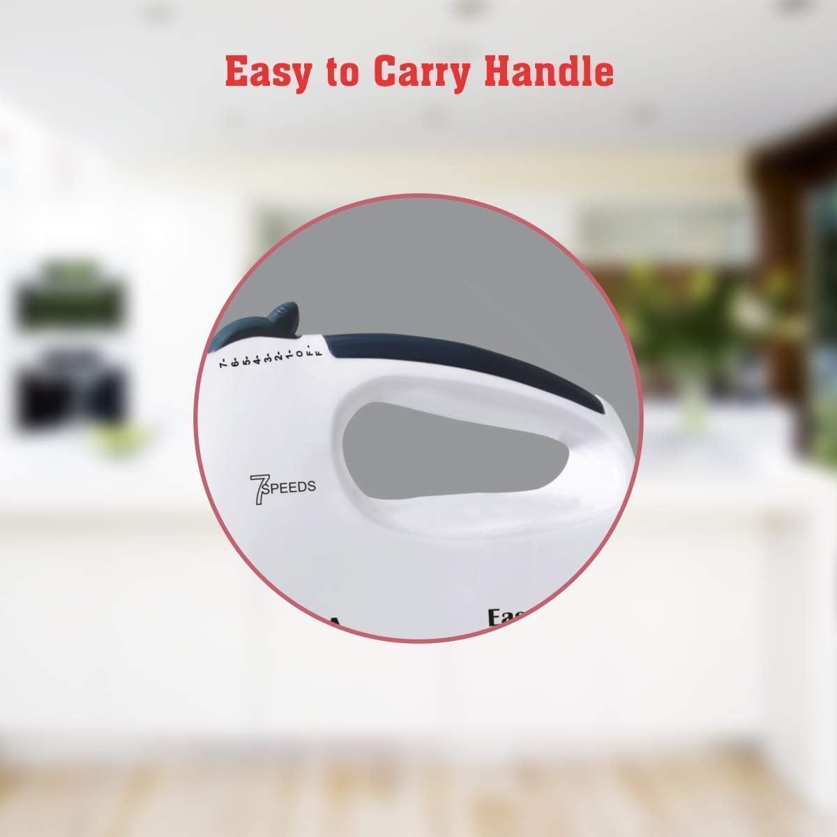 High Speed 260-Watt Hand Mixer Beater Blender Electric Cream Maker for Cakes with Base 7 Speed Control and 2 Stainless Steel Beaters, 2 Dough Hooks (White) and Dough Hooks