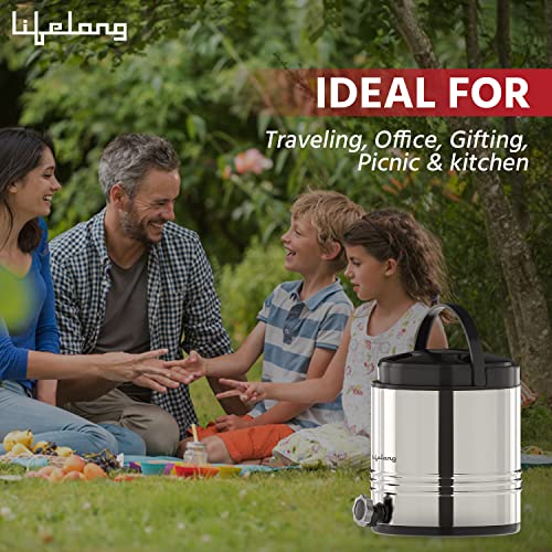 Image of Lifelong 4.5 litres Insulated Stainless Steel Water Jug| Thermos Jug| Hot & Cold | Easy to Carry Handle| Leakproof Tap| Spill-Proof Airtight Lid (LLWMJ45, Silver)