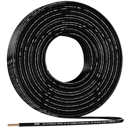 Image of KEI WIRES & CABLES Homecab 16 sqmm 1 Core Copper Flame Retardant House Wire PVC Insulated Cable for Domestic & Industrial Electrical Wiring (Black, 90 Meters)