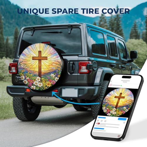 Image of GENANY Christian Father's Day PVC Spare Tire Cover for RV Trailer, Waterproof, No Camera Hole, Size 17 Fits 31-33 Inch