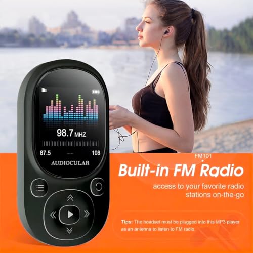 Image of AUDIOCULAR M11 16GB MP3 Digital Player with Clip, Portable Bluetooth Music Player Support Upto128GB External Storage, Pedometer, FM Radio, Voice Recorder, E-Book, Stopwatch (16GB - Black)