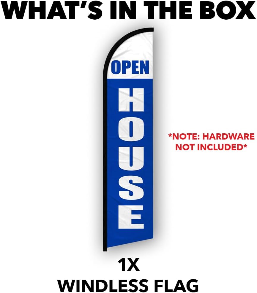Infinity Republic - Open House (Blue & White) Windless Full Sleeve Banner Swooper Flag - Perfect for Property Management, Apartments, Realtor Agency etc!
