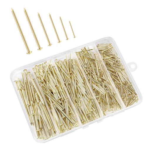 MELLEWELL DZG.400 Nagel-Sortiment-Set, Bilder-Hänge-Nägel, Holznägel, Wandnägel zum Aufhängen, vergoldet, 5 Größen, Sortiment, 400 Stück